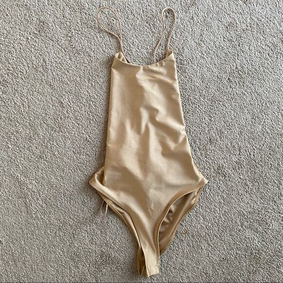 Forever 21 Champagne Gold Criss Cross Back Bodysuit Size Small - Picture 1 of 10